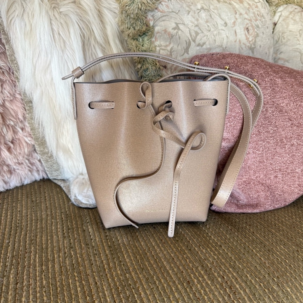 Authentic Mansur Gavriel Mini Mini Saffiano Leather Bucket Bag Beige Italy MINT